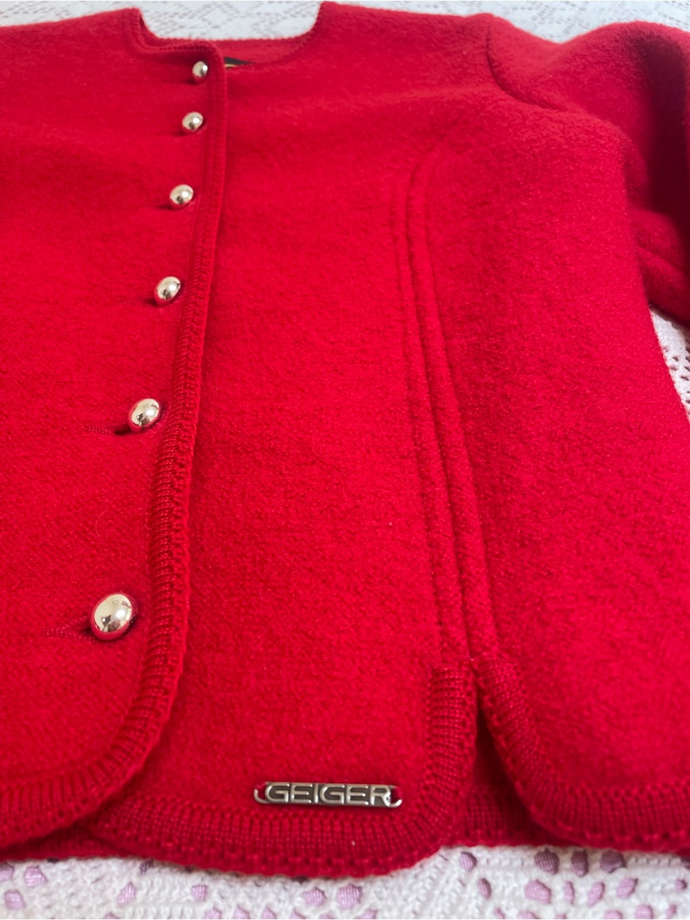 Geiger 100% Wool Hunting Red Cardigan small - Picture 6 of 9